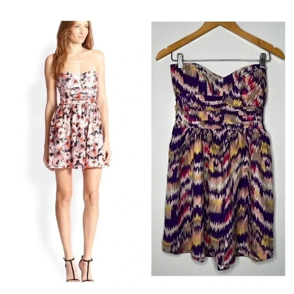 Parker Silk Chevron Print Strapless Mini Dress Size Medium - Picture 1 of 10